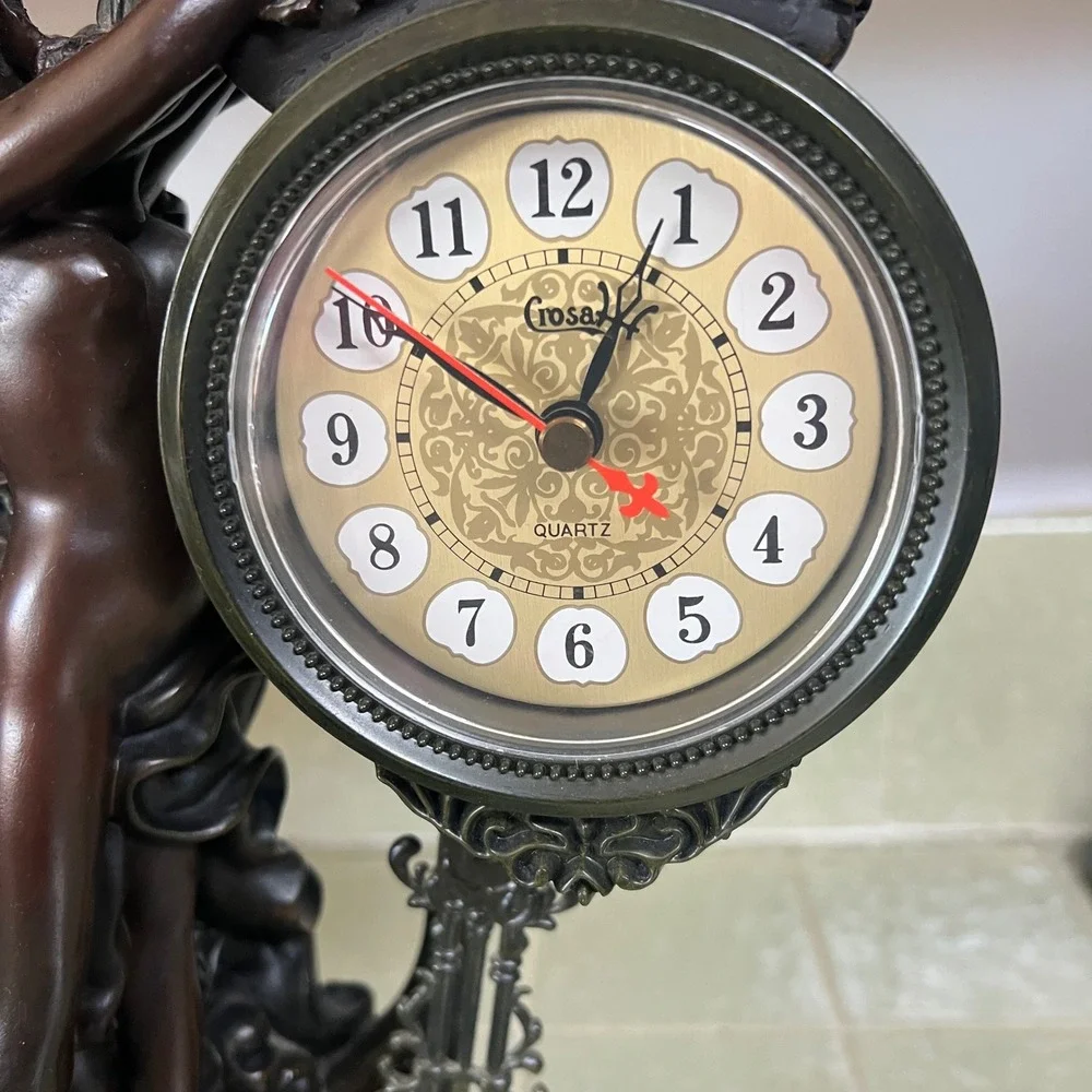Crosa Quartz Celestial Figural Pendulum Clock Bronze Finish Man Woman Globe